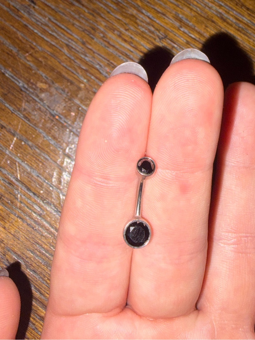 Black Gem Navel Barbell Belly Ring- Silver